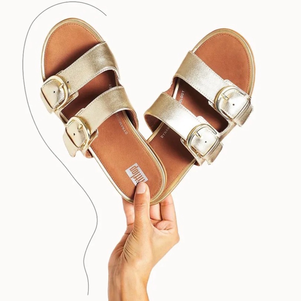 Ⓜ️✅SOLD✅Fit Flop Gracie Metallic Gold Double Buckle Slides